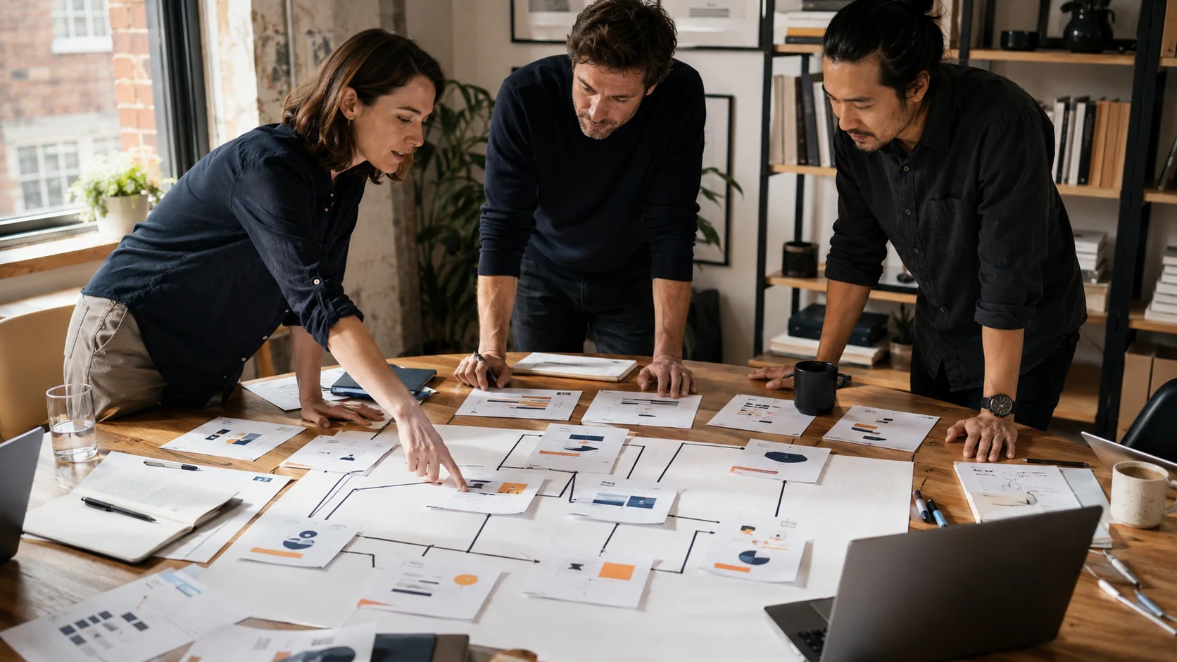 A strategy team mapping a connected business workflow
